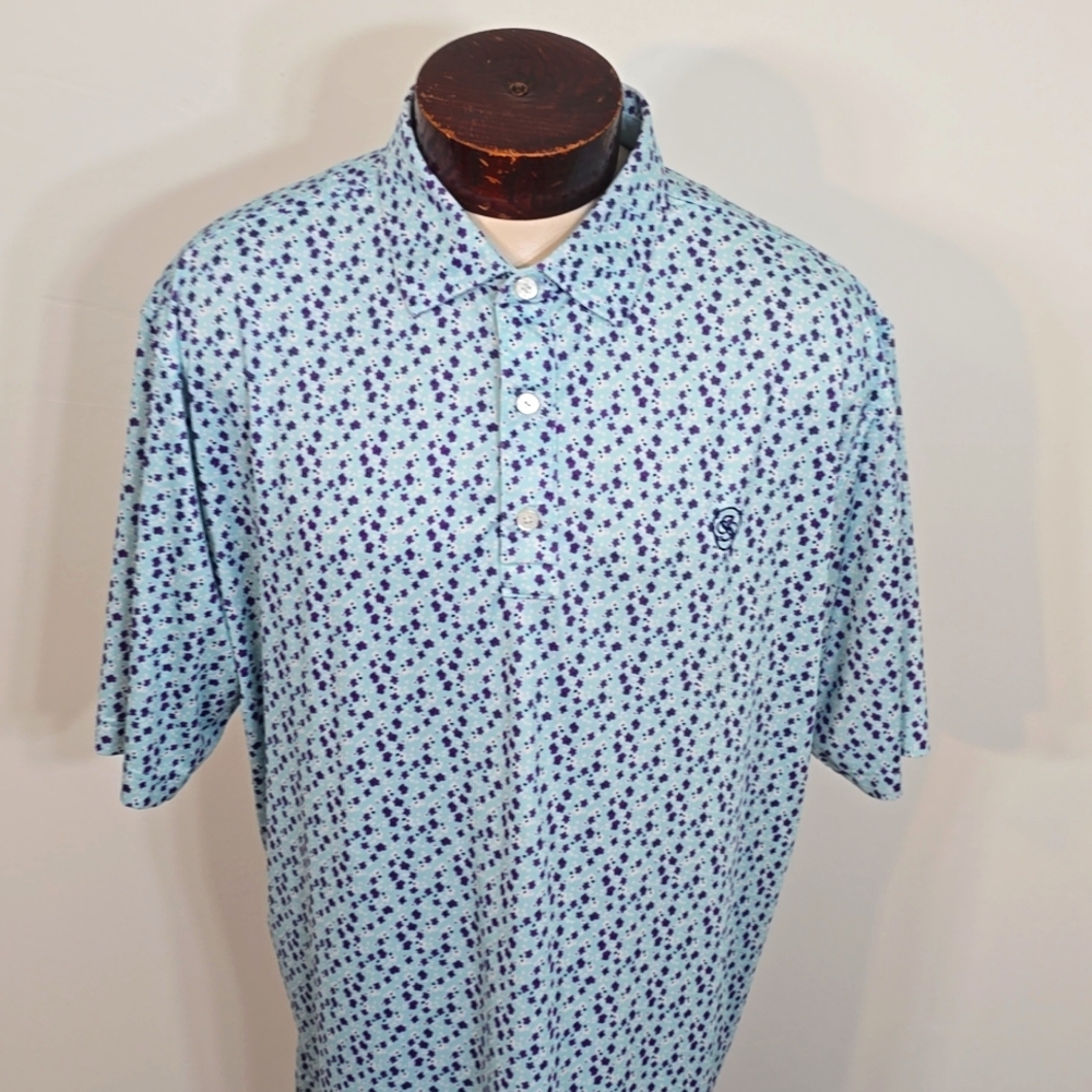Footjoy Mens XL Blue Purple Floral Abstract Short Sleeve Golf Polo Shirt